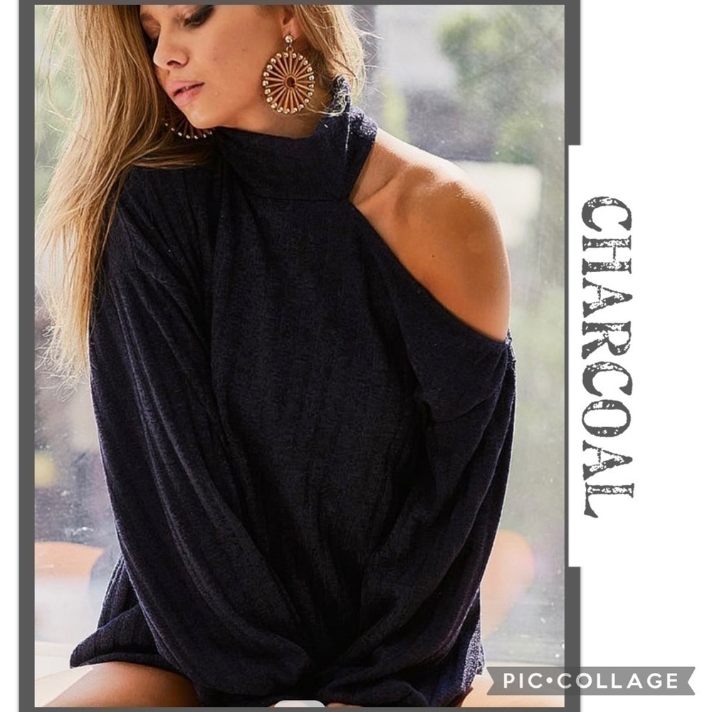 SALE!! Charcoal Ribbed One Shoulder Sweater